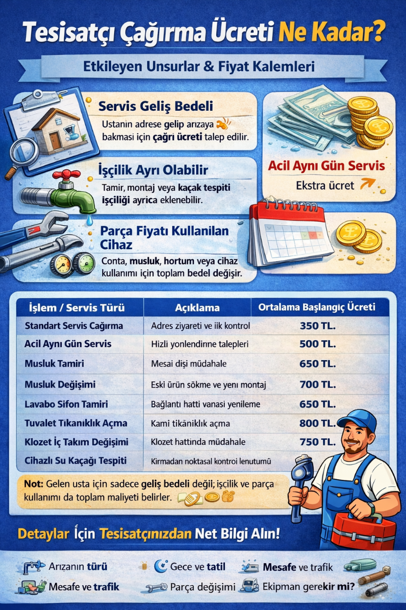 tesisatçı çağırma ücreti ne kadar